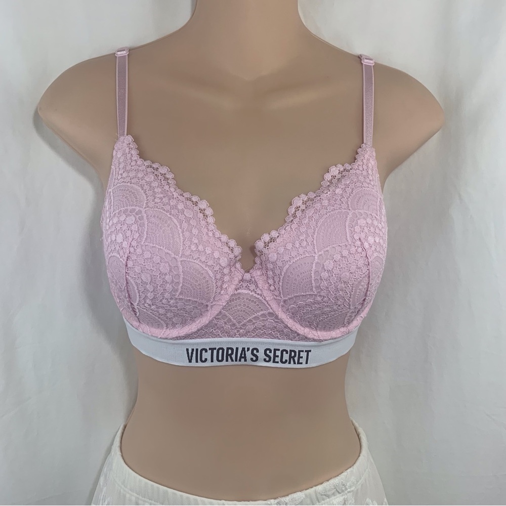 VICTORIA’S SECRET Pink Lace Wire Lined Demi Bra 32D Excellent Like New
